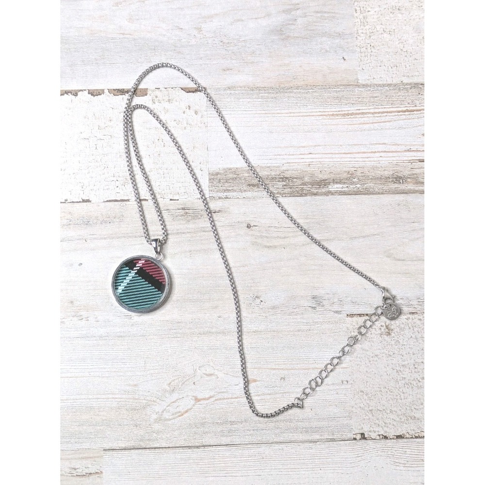 Rustic‎ Cuff Necklace Plaid Medallion Silver Tone